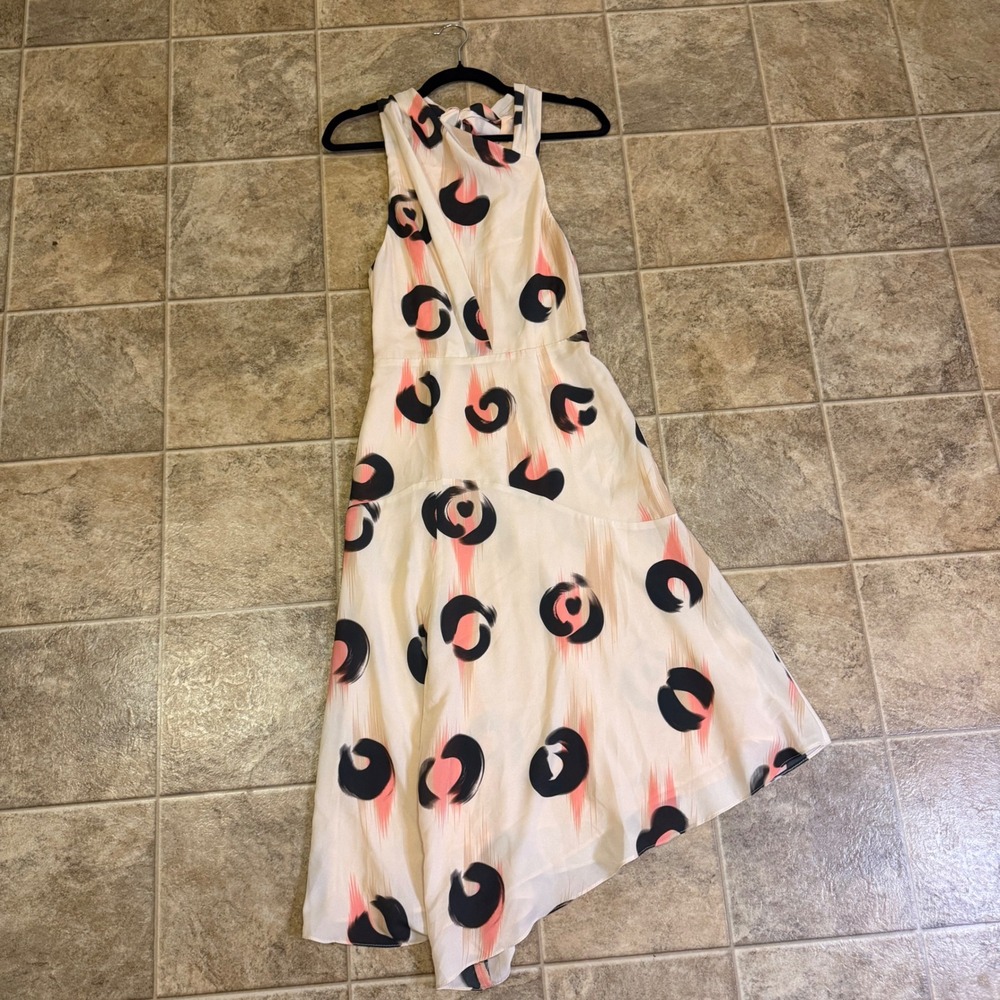 Reiss Roya Abstract Leopard Mid Halter Asymmetric Dress Cream Black Coral US 2